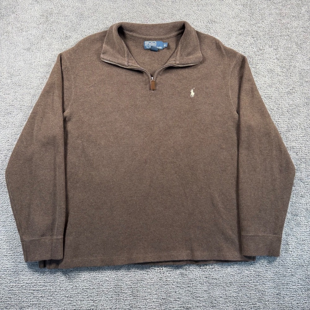 Polo Ralph Lauren Mens XL Brown 1/4 Zip Cotton Pullover Sweater Pony Logo 3162